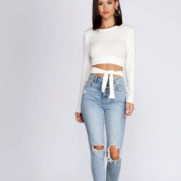New with tag Windsor Wrap Waist Ribbed Crop Top, Ivory, size Small. - Picture 4 of 11